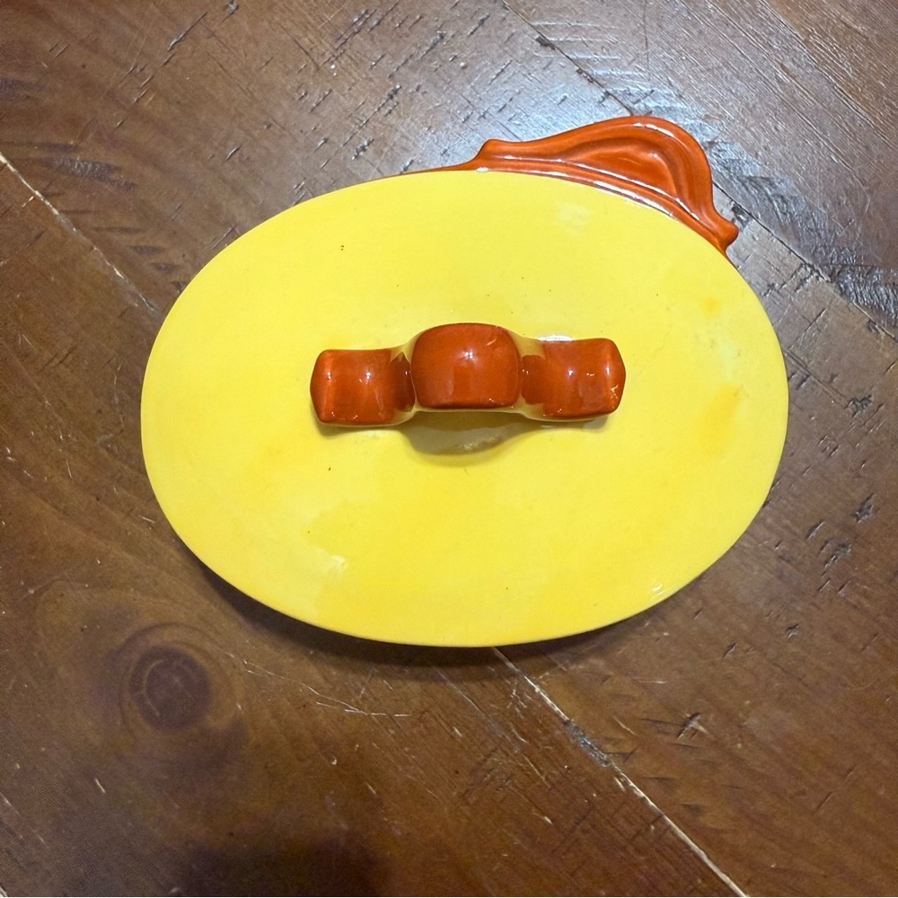 Vibrant Yellow and Orange Ceramic Dish with lid